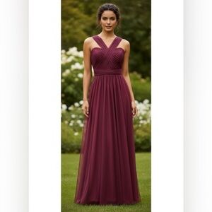 Birdy Grey Convertible Bridesmaid Gown Small | Wine Pleated Maxi Dress